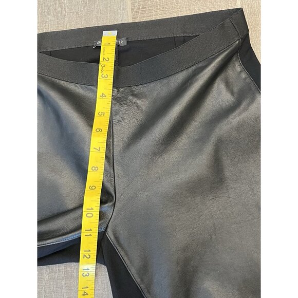 Eileen Fisher Women’s Black Pants Small Size Leather Front Pull On Stretch - Picture 8 of 12